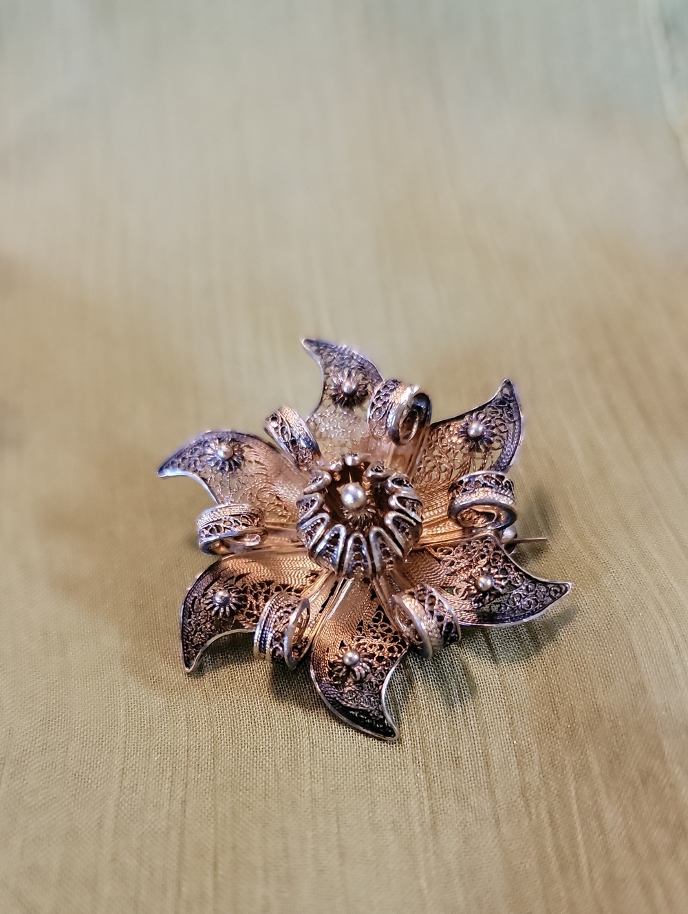 Vintage 833 Sterling Silver Gold Tone Flower Brooch